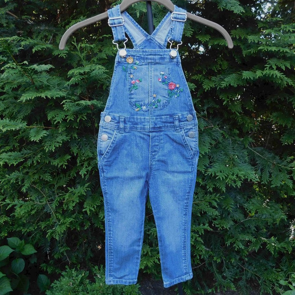 Gap 18-24M Pretty Embroidered Denim Overalls